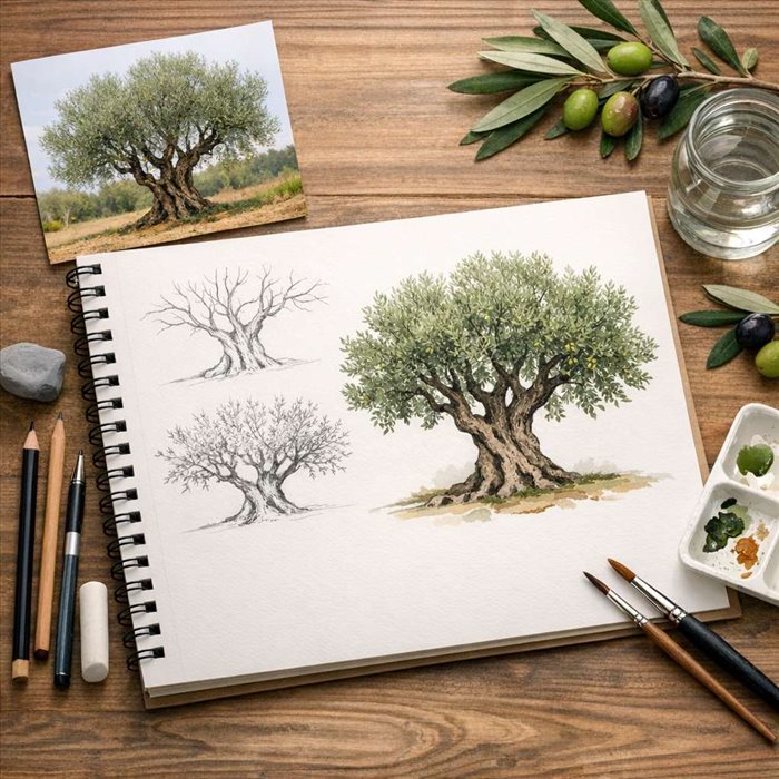 Comment dessiner un olivier étape par étape | Guide facile